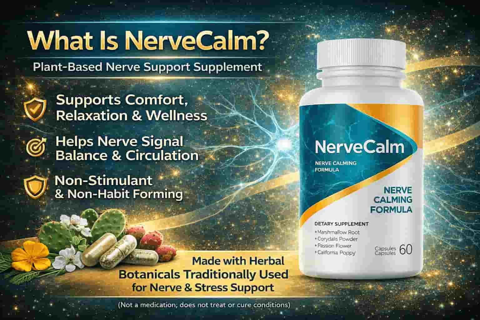 Educational NerveCalm image illustrating natural nerve wellness support and balanced nervous system function